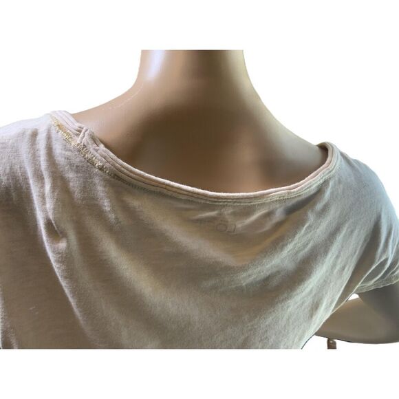 Ann Taylor Beige & Gold Glitter Short Sleeve Scoop Neck Printed T-Shirt Size PM - Picture 6 of 12